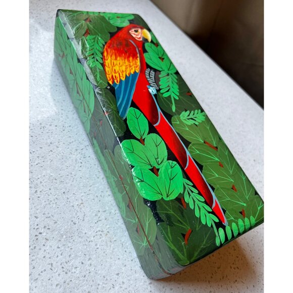 Signed St. Laurent Productions Handcrafted Wooden Parrot Design Rectangular Box - Picture 2 of 11